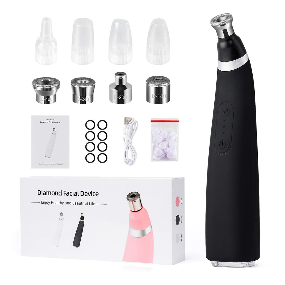 IeBilif front view of cordless microdermabrasion device showing controls and compact design for convenient use