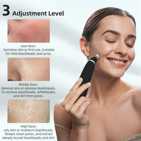IeBilif tool in use on nose area demonstrating targeted blackhead suction and clearer pores