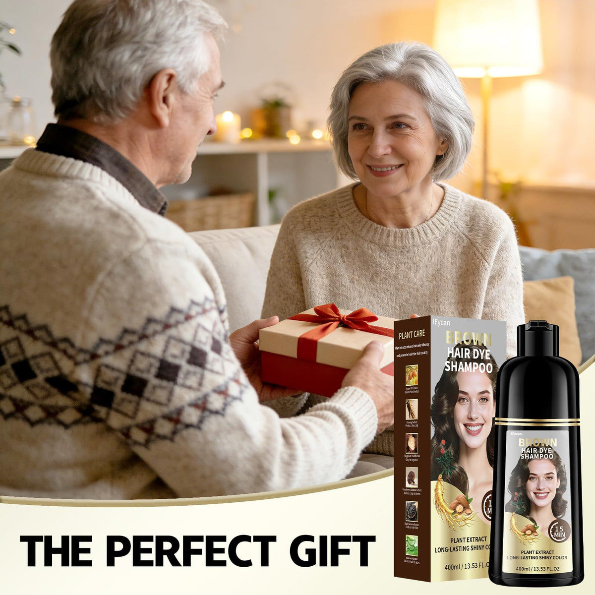 ifycan lifestyle woman smiling after use showcasing natural brown color and shine