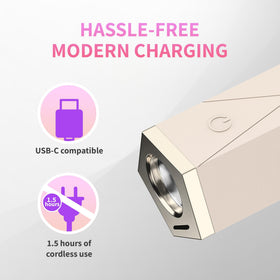 iGel Beauty battery indicator and USB-C port showing charge status benefit