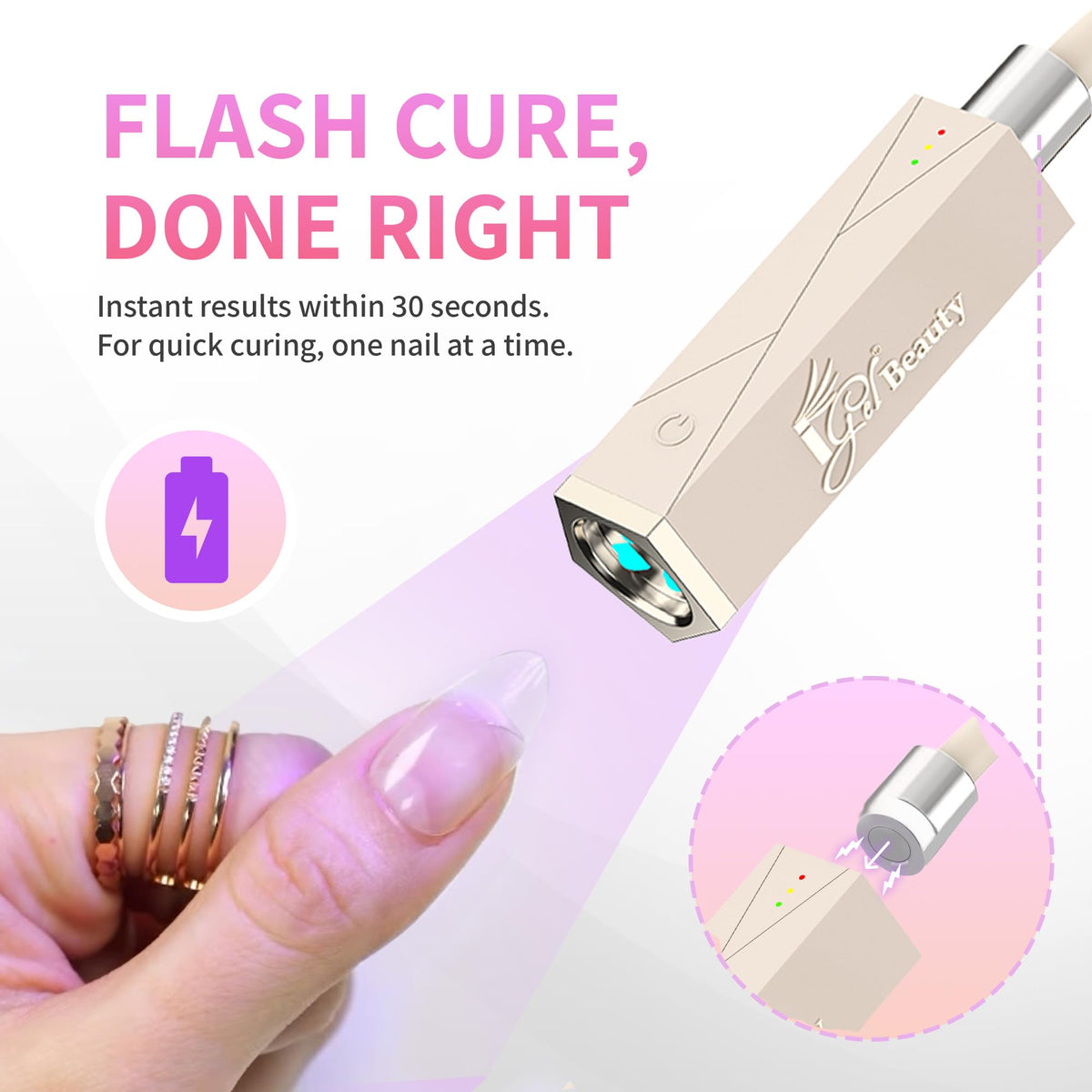 iGel Beauty detachable head detail illustrating easy travel and setup benefit