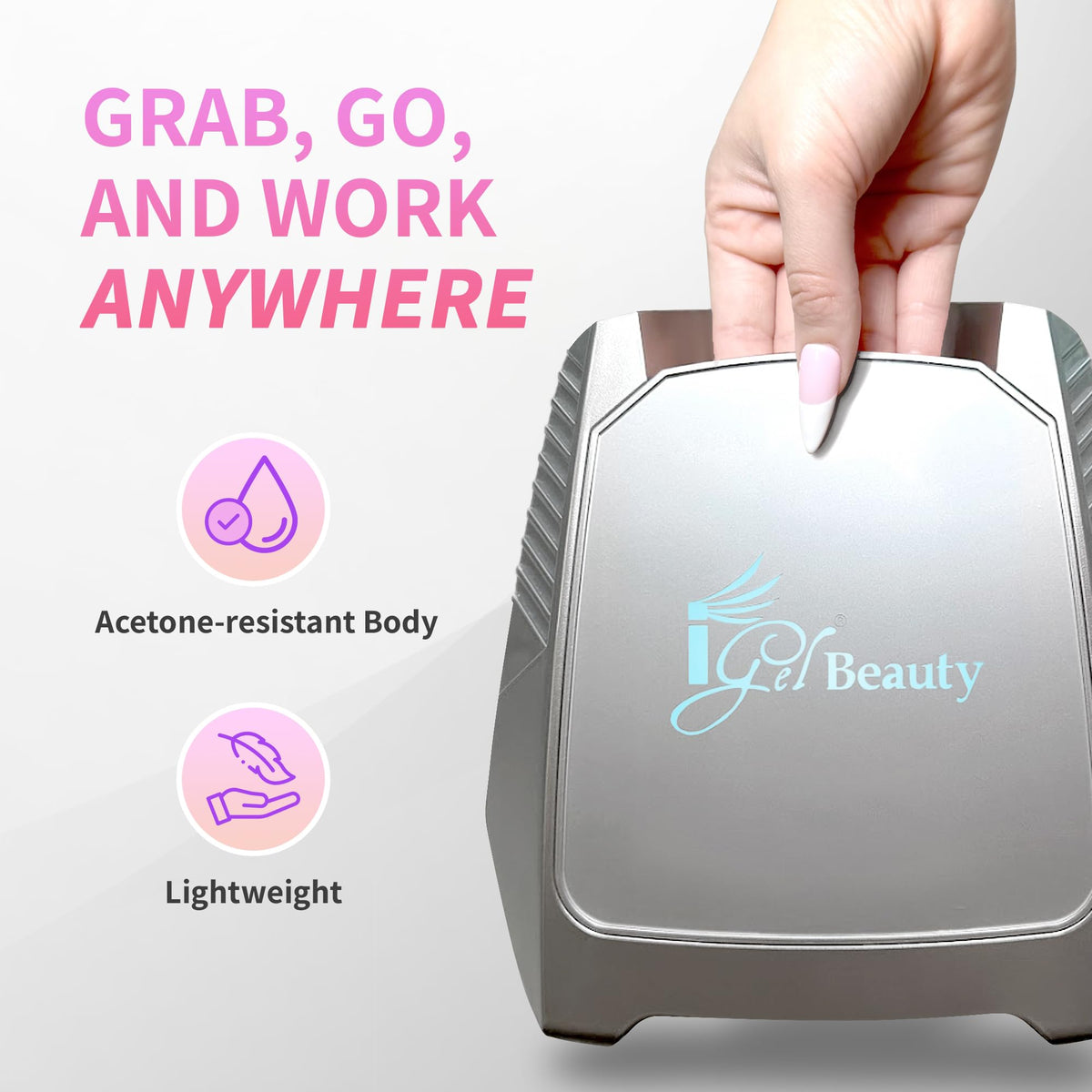 iGel Beauty in-use curing a full hand for consistent results