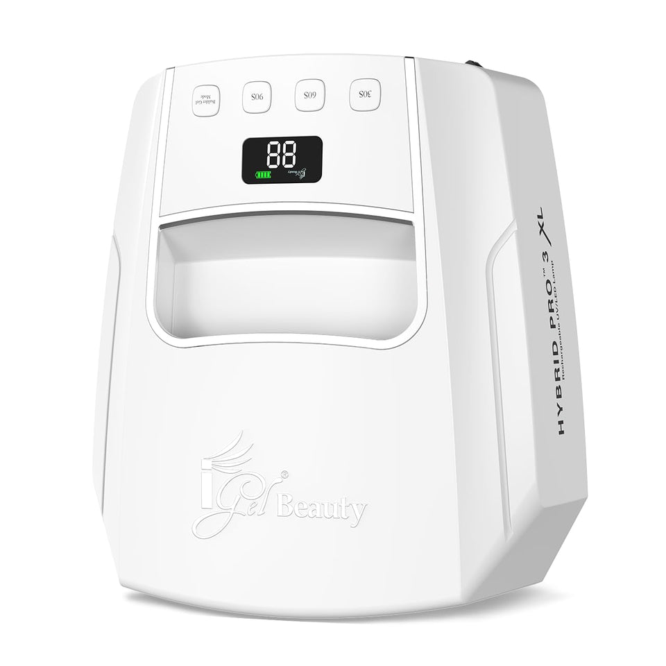 iGel Beauty lamp front angle showing sleek design and fast curing benefit