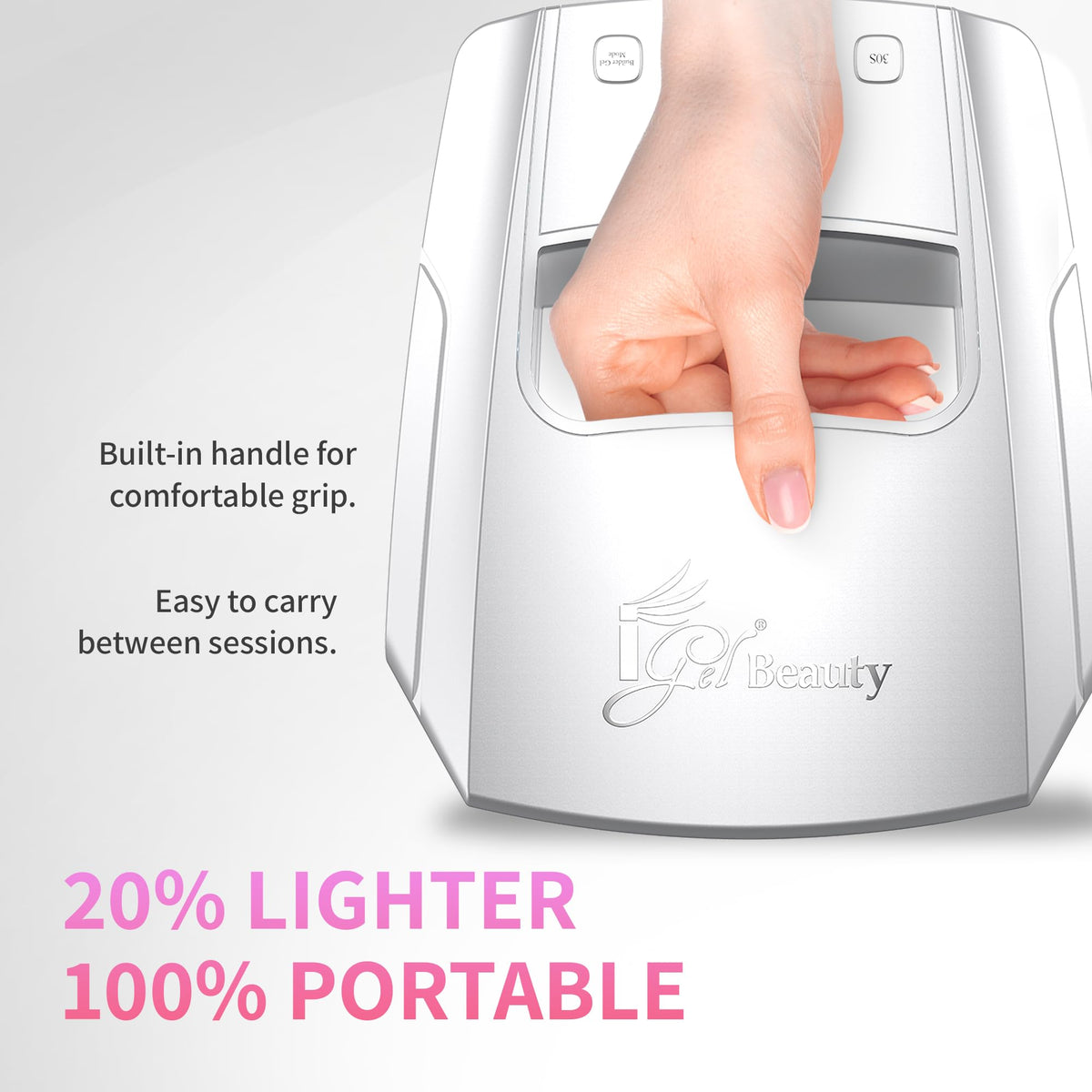 iGel Beauty LCD display and precision timer controls for accurate curing and workflow benefit