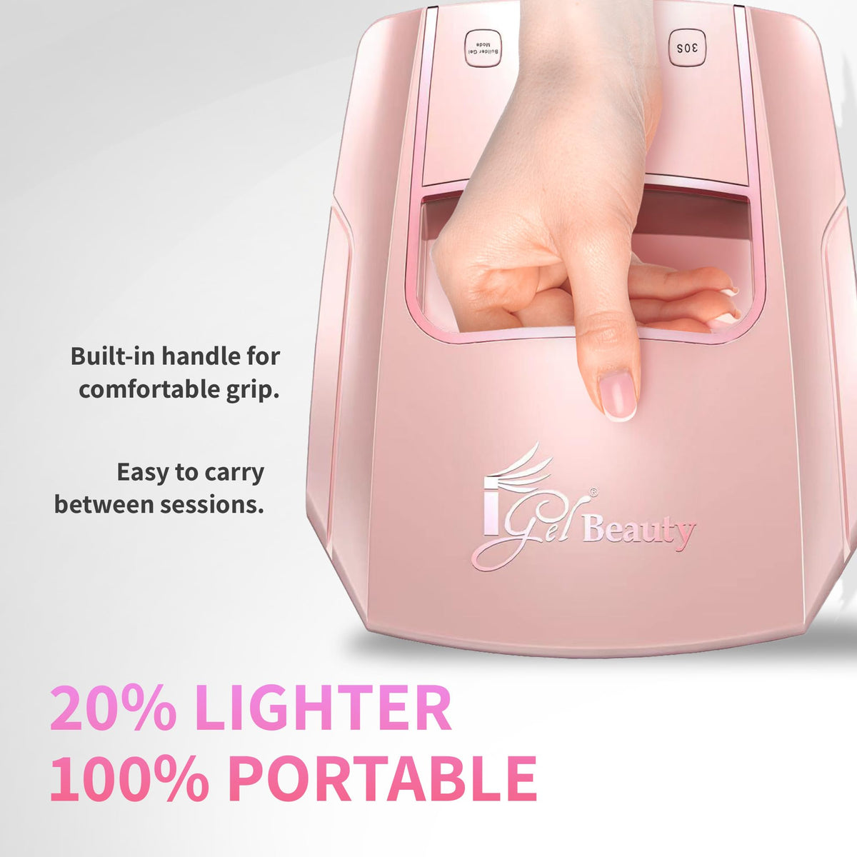 iGel Beauty LCD display and timer controls for precise, repeatable cures