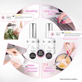 iGel Beauty size comparison in hand illustrating compact 15mL bottles for portability