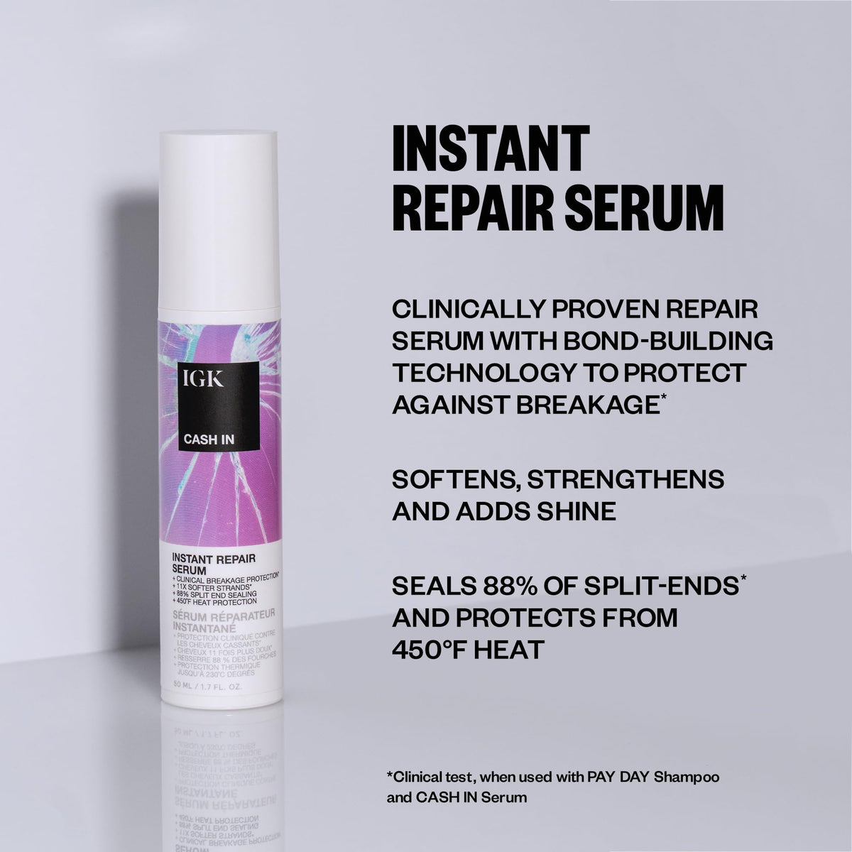 IGK Cash In serum texture on hand demonstrating lightweight, non-greasy feel