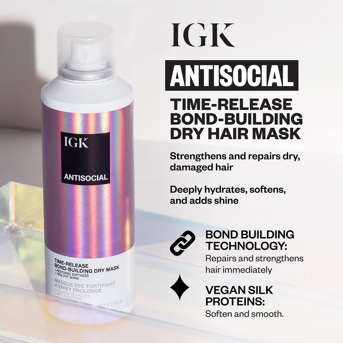 IGK Disco Disco shine spray mid-spray on hair delivering instant glossy finish and lightweight feel