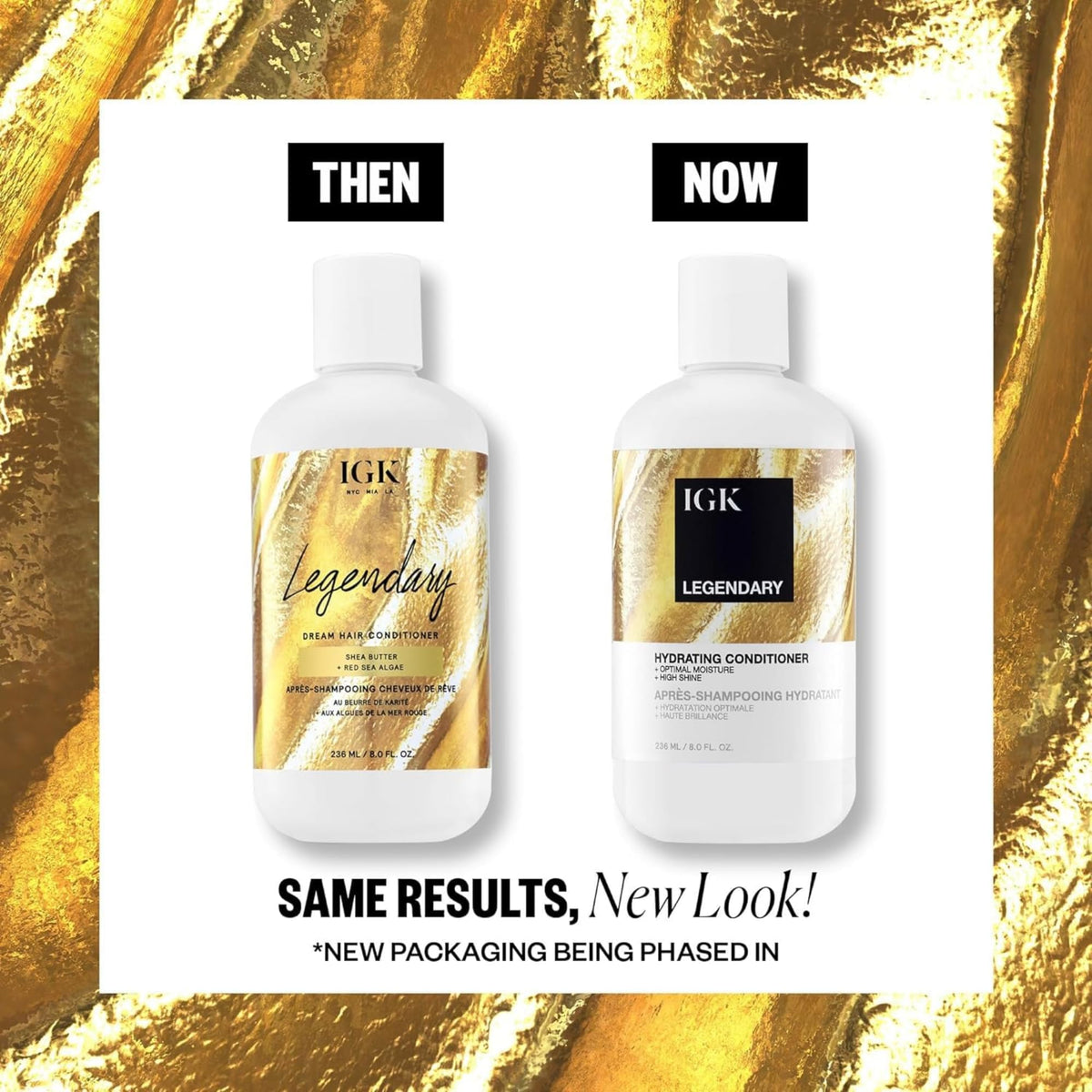 IGK before and after hair shine comparison showing visible softness benefit