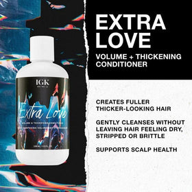 IGK Extra Love conditioner pump detail showing easy dispensing and control