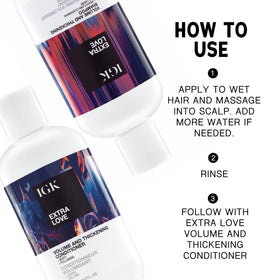 IGK Extra Love shampoo creating foam lather demonstrating effective cleansing