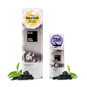 IGK front packaging of charcoal detox bundle showing sizes and benefits