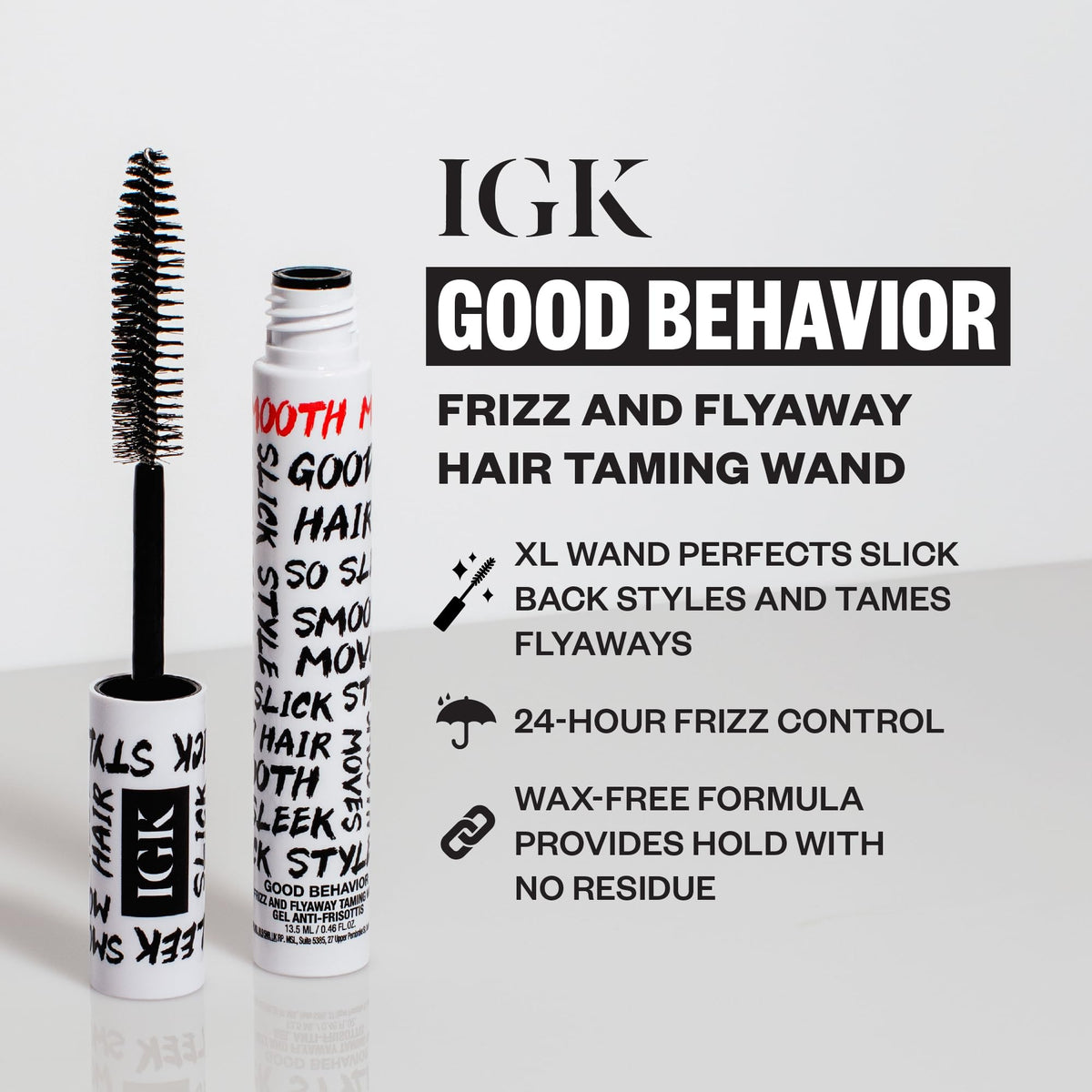 IGK mascara-style wand applicator close-up for precise styling