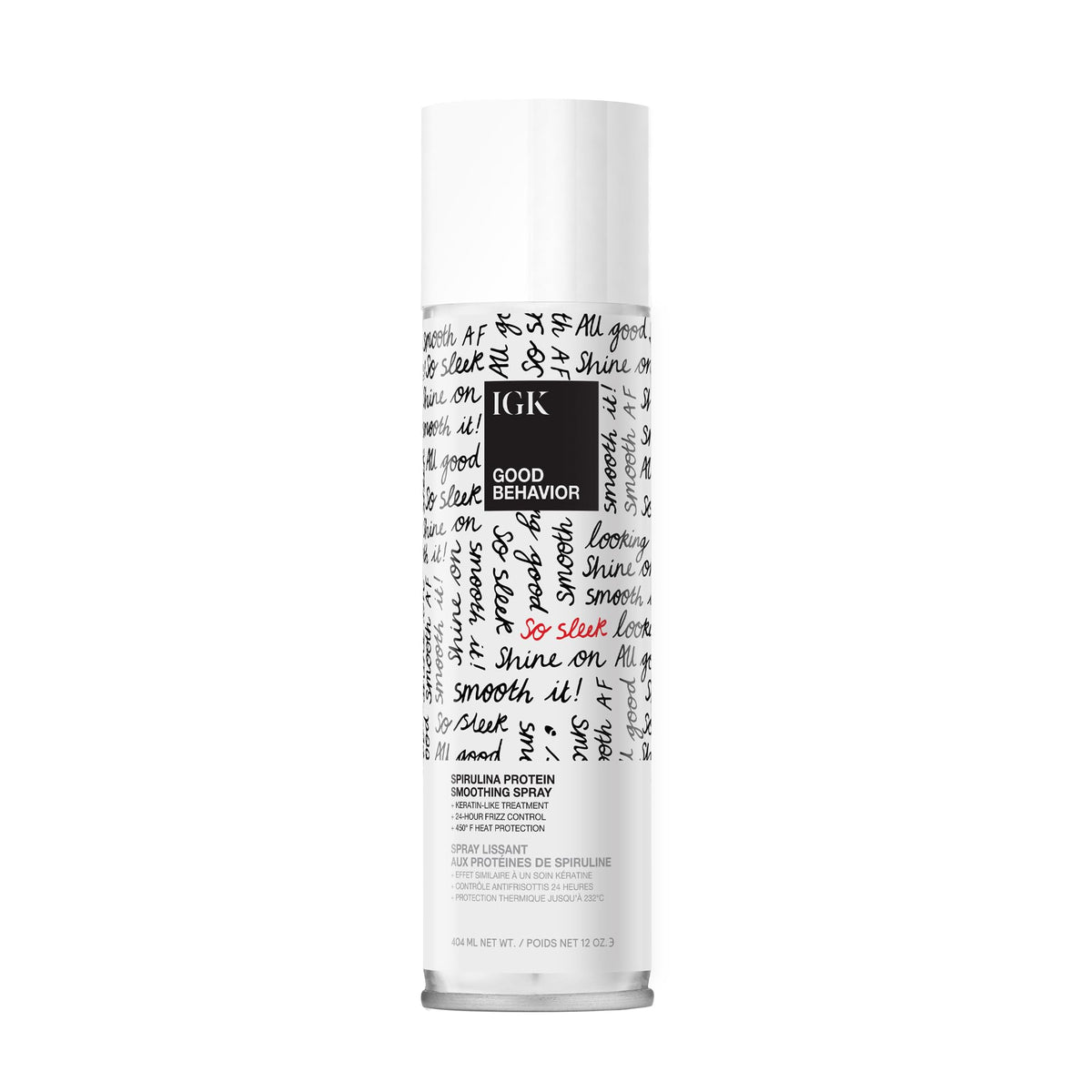 IGK bottle front packaging showing product and benefit of smooth hair