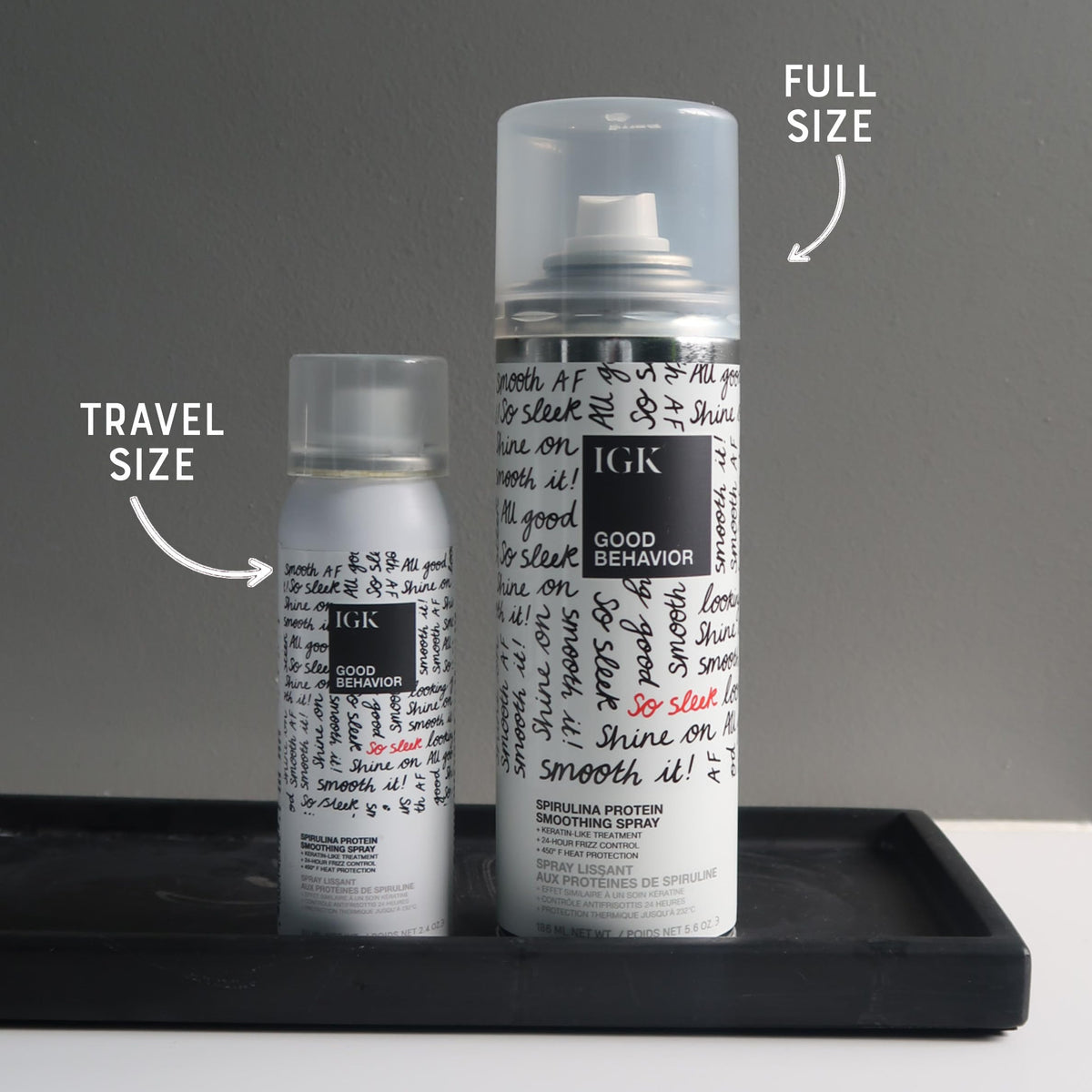 IGK travel bottle beside a coin for scale highlighting portability and travel convenience