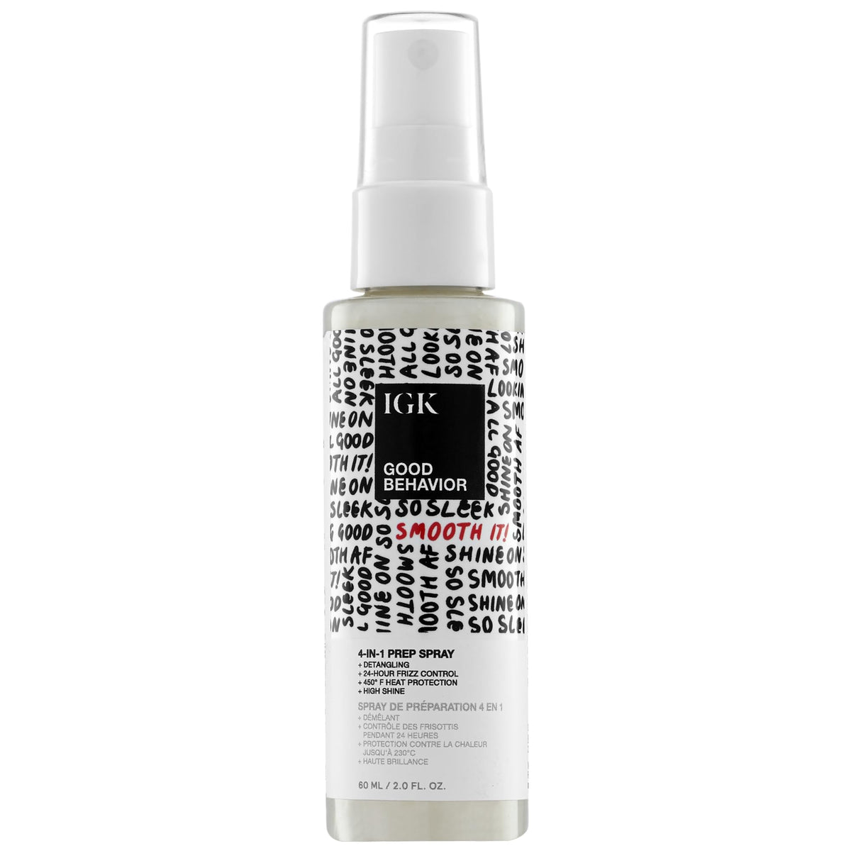 IGK travel bottle front view showing compact prep spray and convenience
