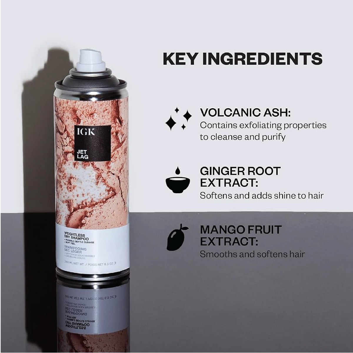 IGK Jet Lag close-up of volcanic ash texture highlighting lightweight absorbency benefit
