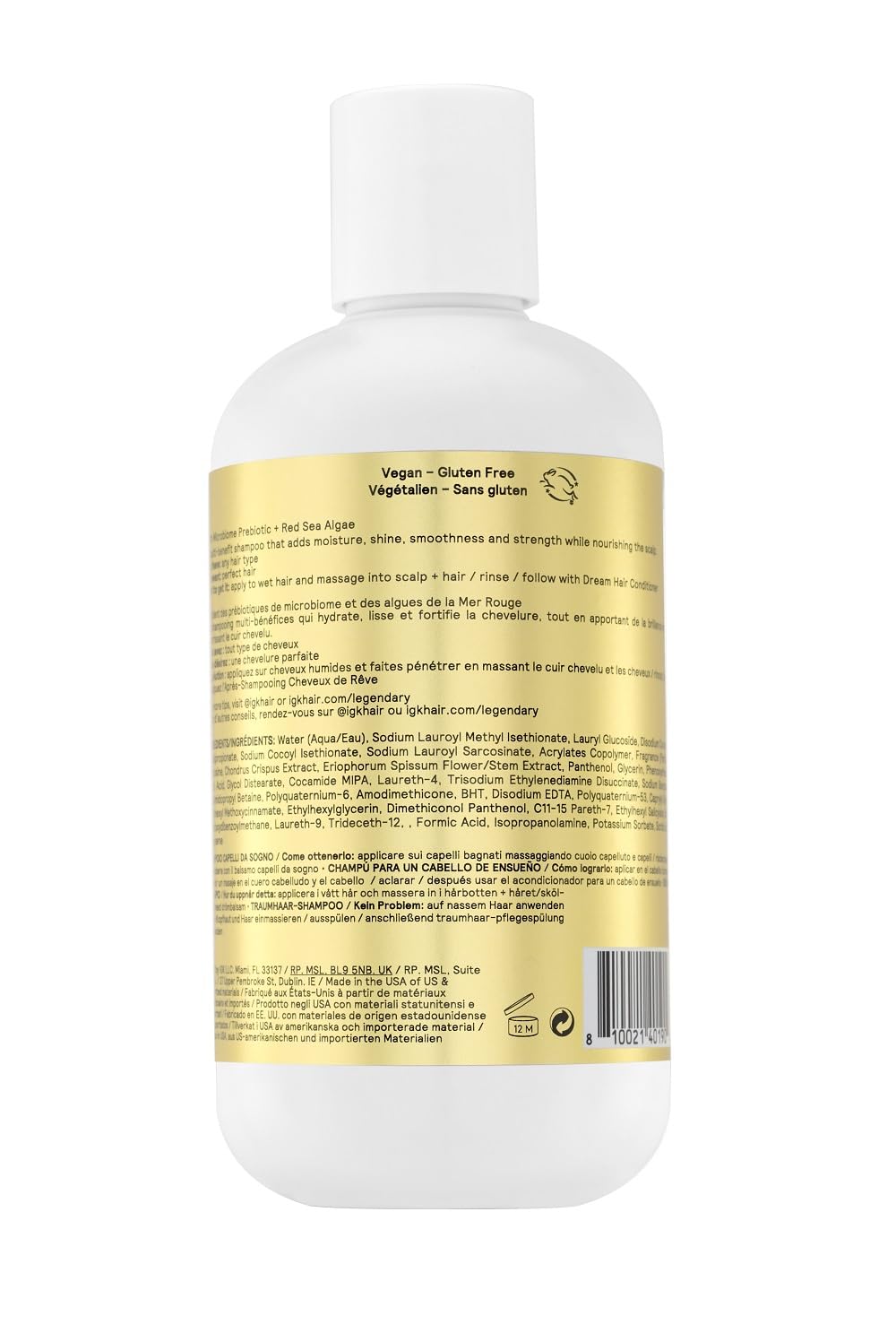IGK label and cap close-up highlighting ingredient callouts and premium finish