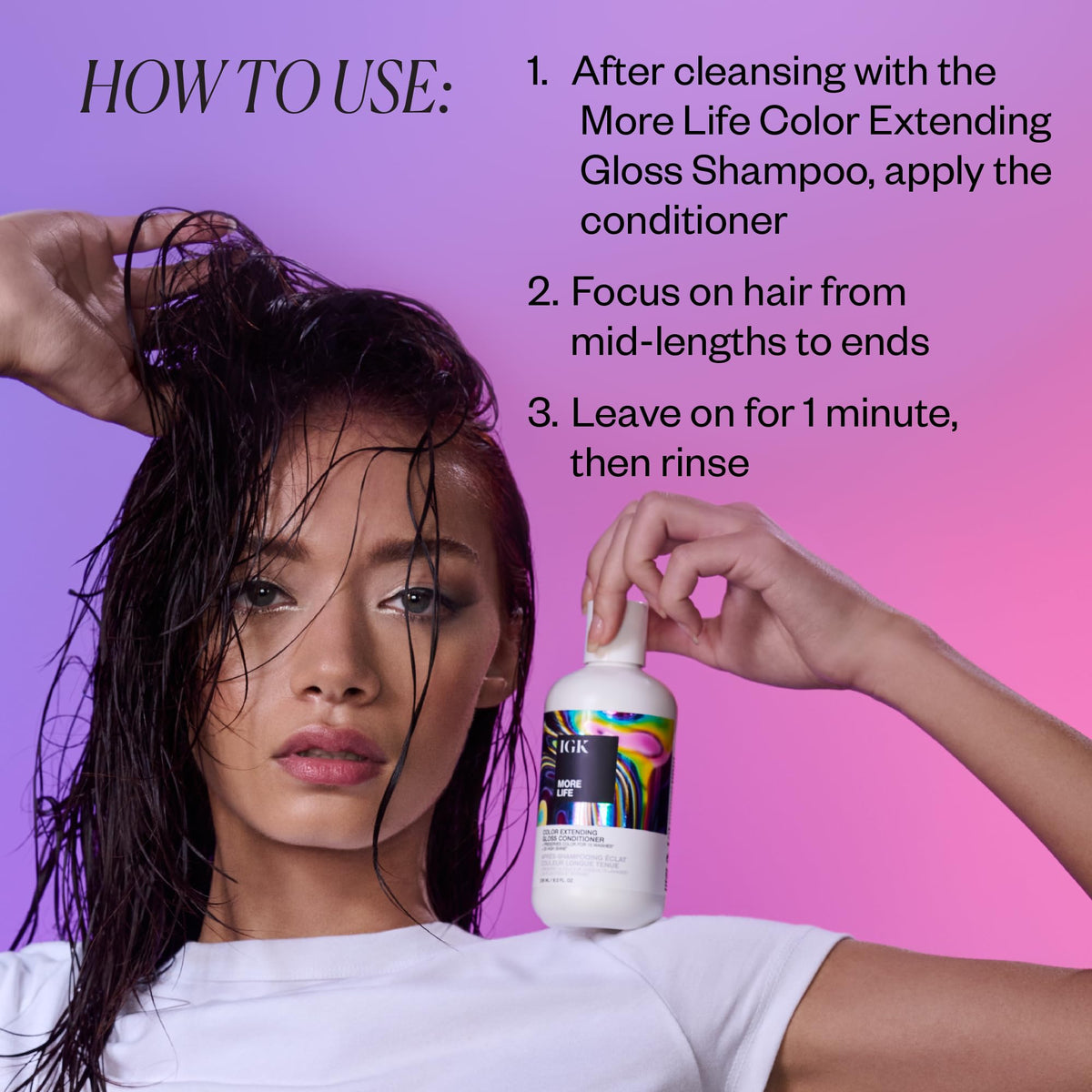 IGK conditioner being applied in shower for smoother detangling