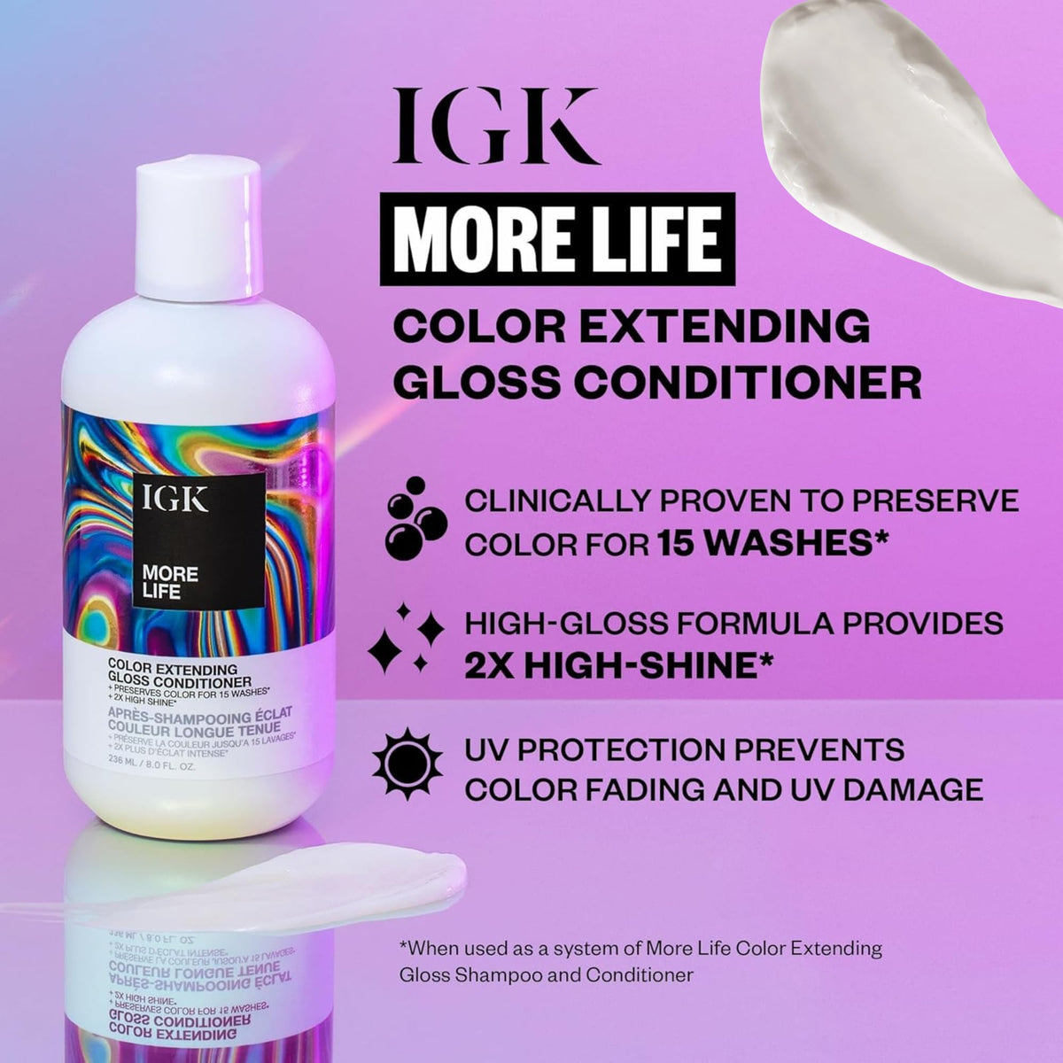 IGK conditioner cream swirl close-up showing smoothing texture and detangling benefit