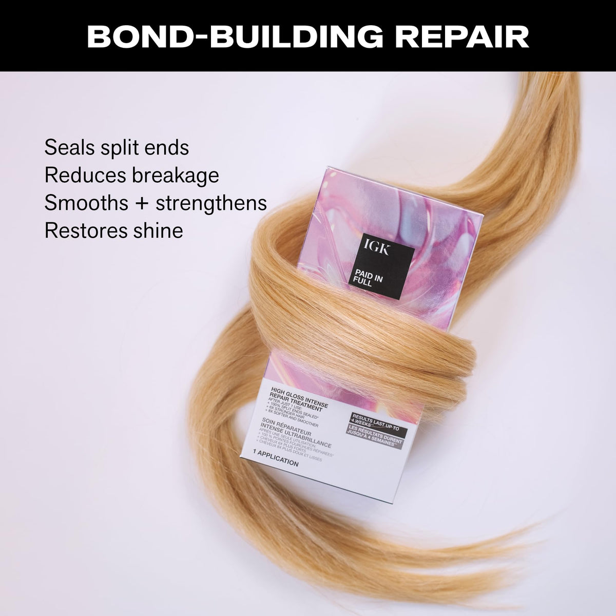 IGK before and after ends showing sealed split ends and shine