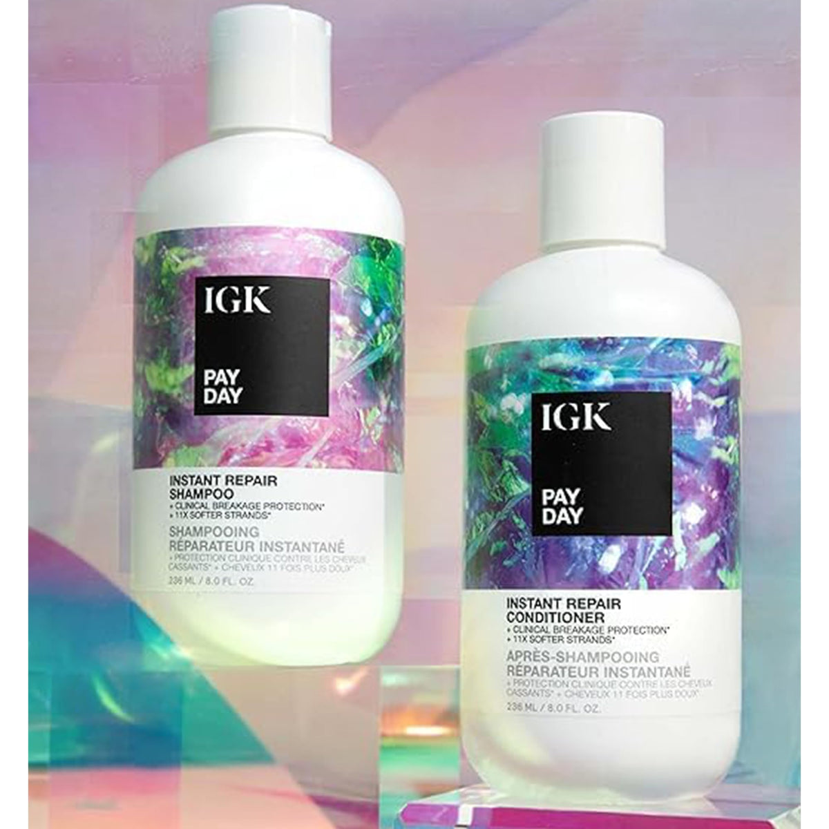 IGK Pay Day shampoo texture on palm demonstrating gentle, nourishing lather