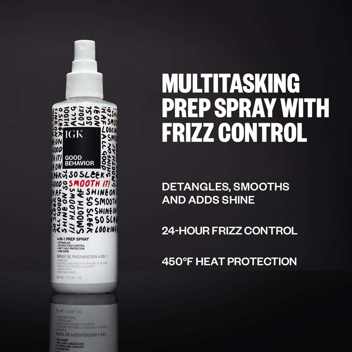 IGK spray action mist demonstrating even coverage for quicker styling prep