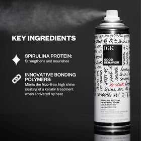 IGK spray nozzle close-up demonstrating fine mist for even heat activation