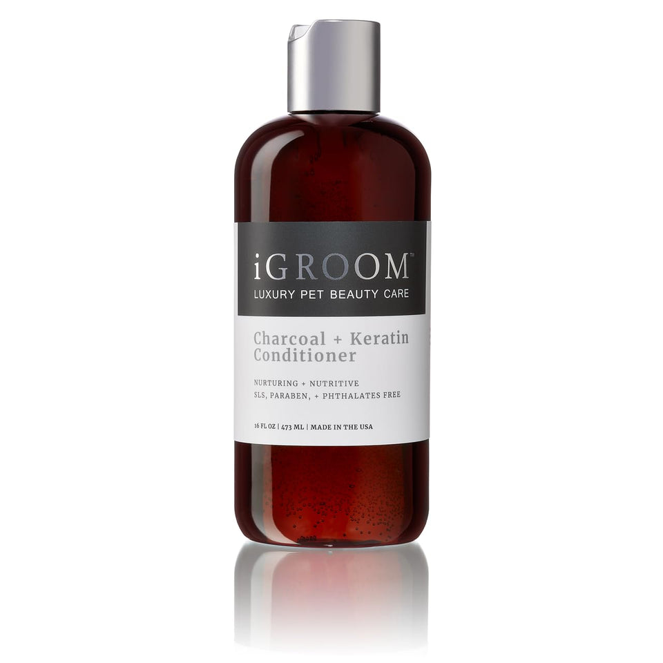 iGroom front bottle image showing label and 16 oz size, highlighting grooming convenience