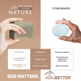 iHeart Nature bar held in hand to show size and travel-friendly convenience