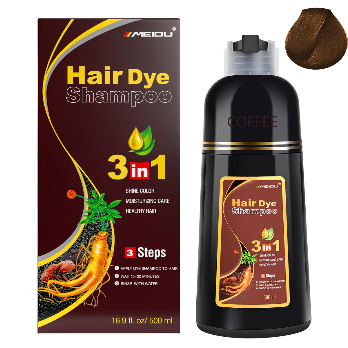 IIIMEIDU front bottle view showing coffee color and clear usage benefit