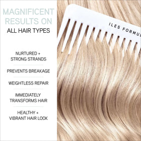 ILES FORMULA after-use hair strands showing smooth shiny results