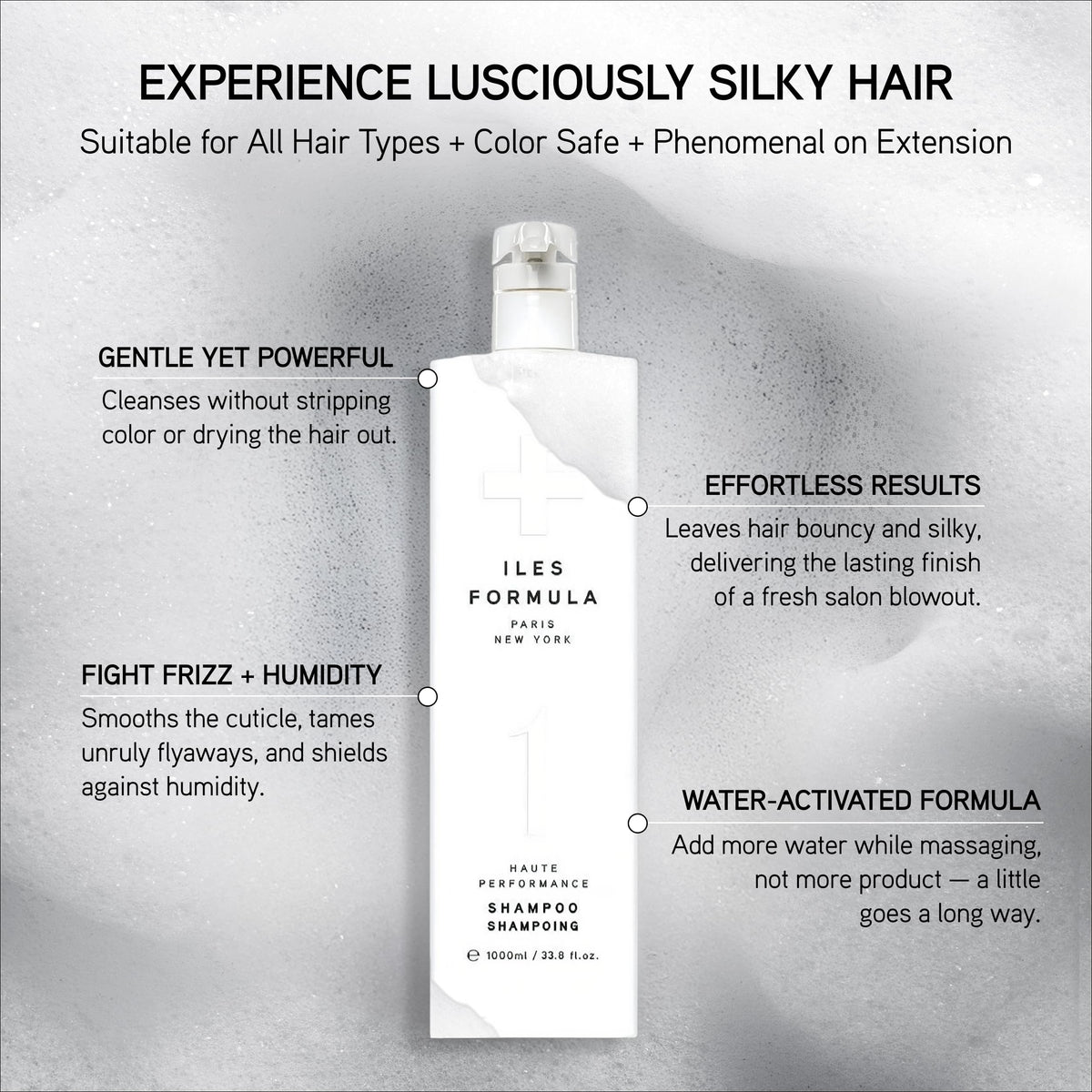 ILES FORMULA ingredient label close-up highlighting clean, silicone-free formulation benefit