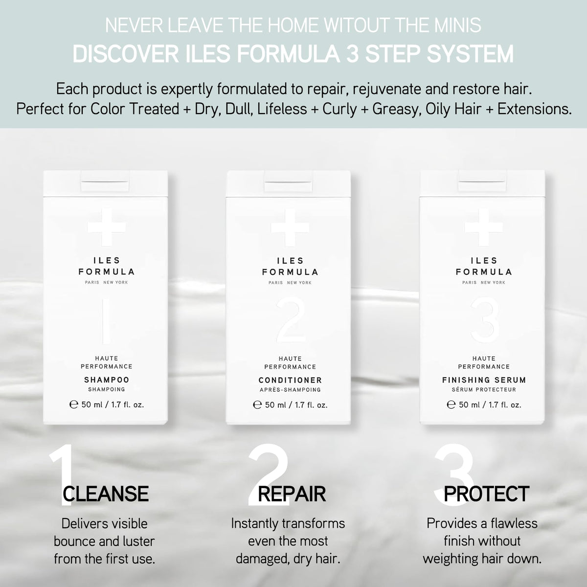 ILES FORMULA shampoo pour and foam close-up demonstrating gentle, effective cleansing