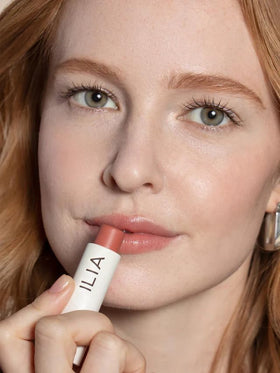 ILIA open stick detail showing balm tip and buttery finish for smooth application benefit