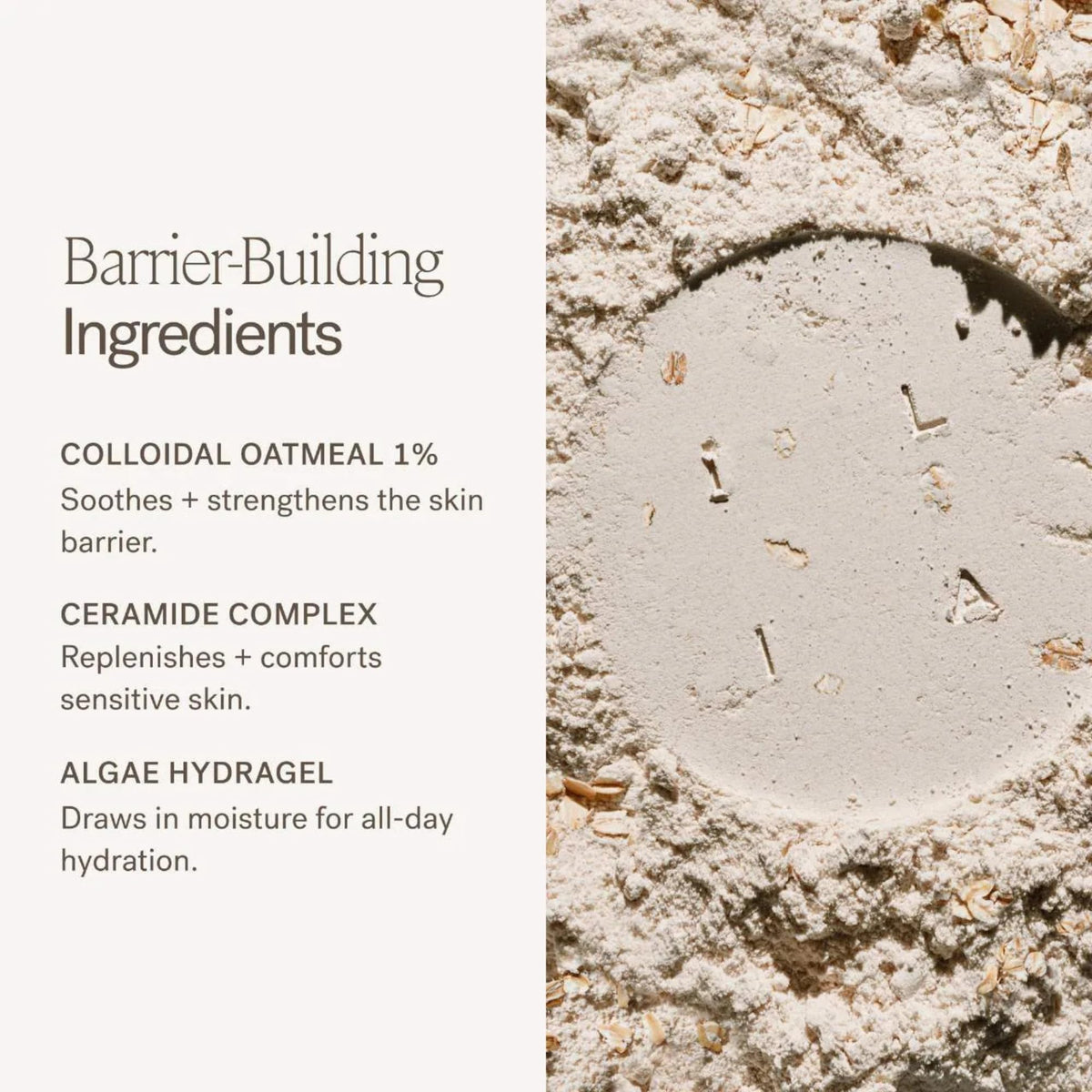 ILIA label close-up showing active ingredients for barrier support