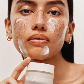 ILIA before and after skin photos showing reduced redness