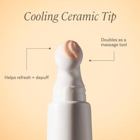 ILIA application demo on under-eye with massage tip to reduce puffiness and smooth skin
