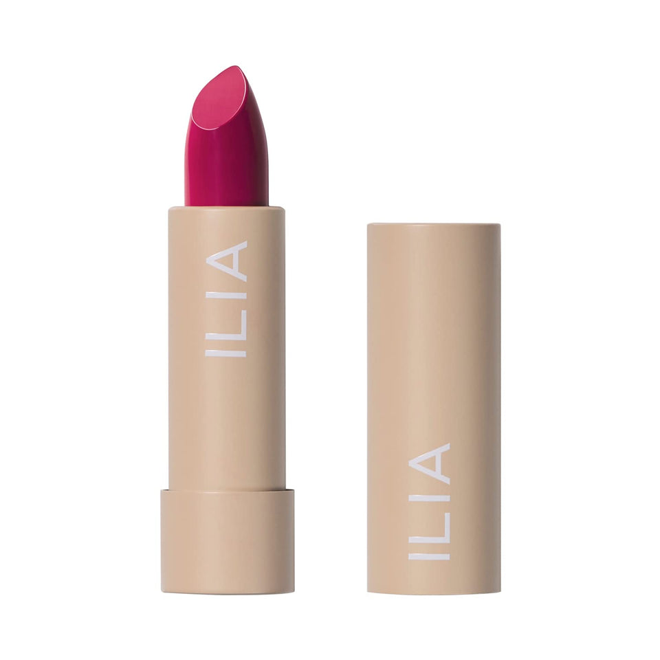 ILIA front packaging showing lipstick tube and label with clean design benefit