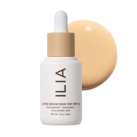 ILIA front bottle of Super Serum Skin Tint Formosa ST4 showing sleek packaging and SPF benefit