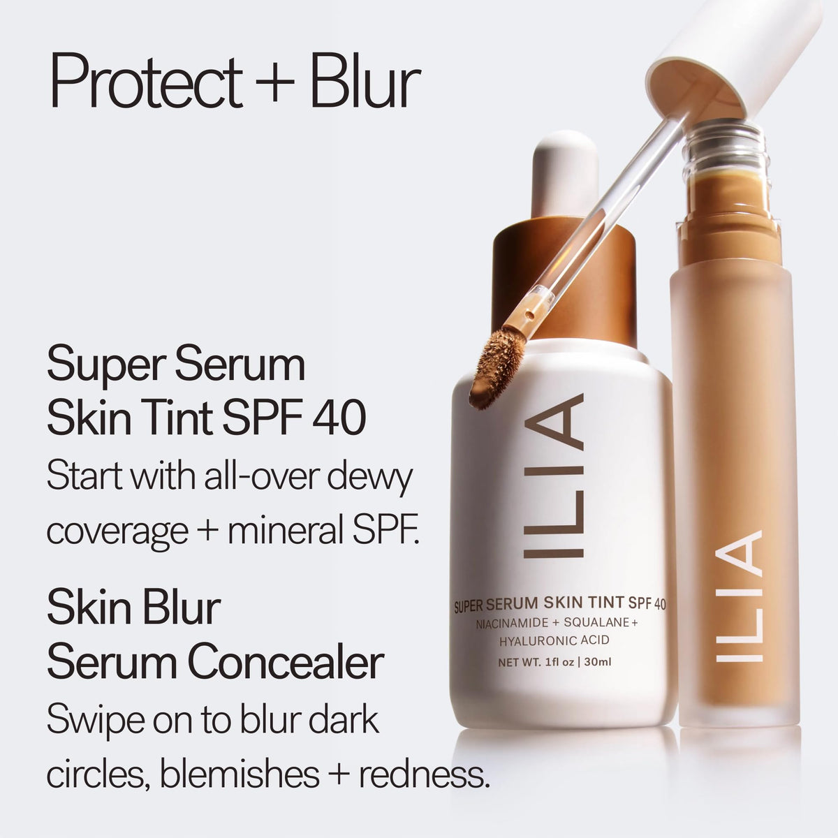ILIA concealer on bathroom vanity in a lifestyle scene suggesting everyday use and minimalist routines