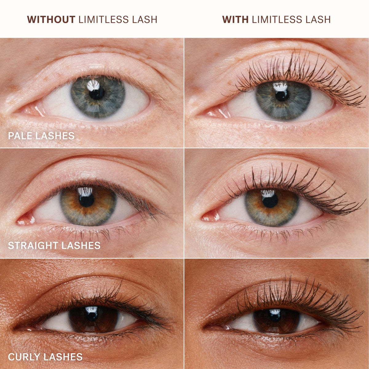 ILIA Limitless Lash before and after lashes illustrating length and lift benefit