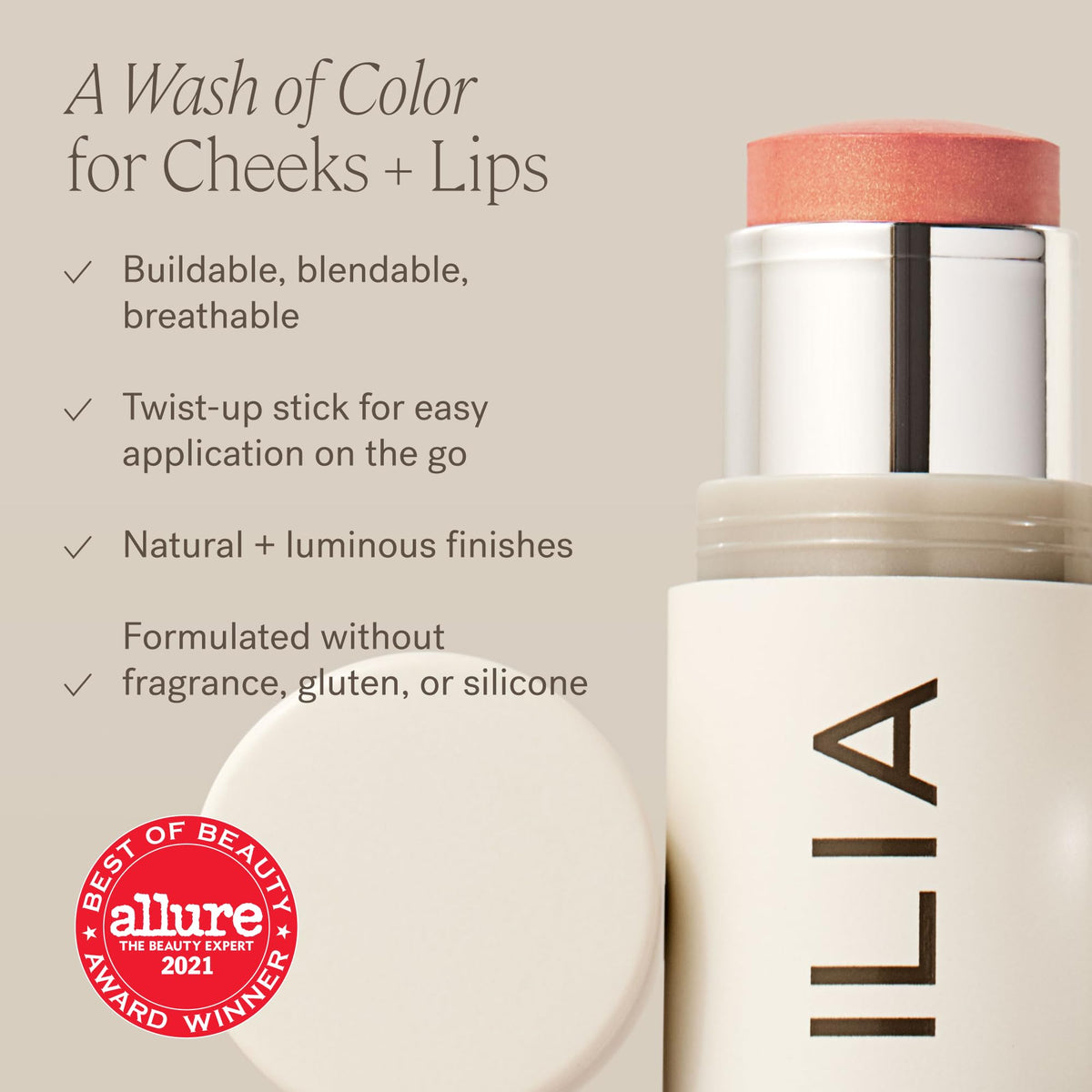 ILIA cheek application showing natural blended blush finish
