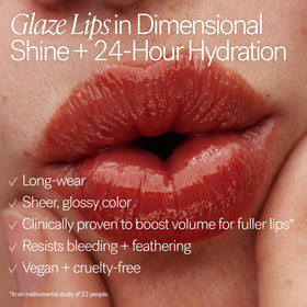 ILIA gloss texture close-up showing glossy finish and moisturizing texture benefits