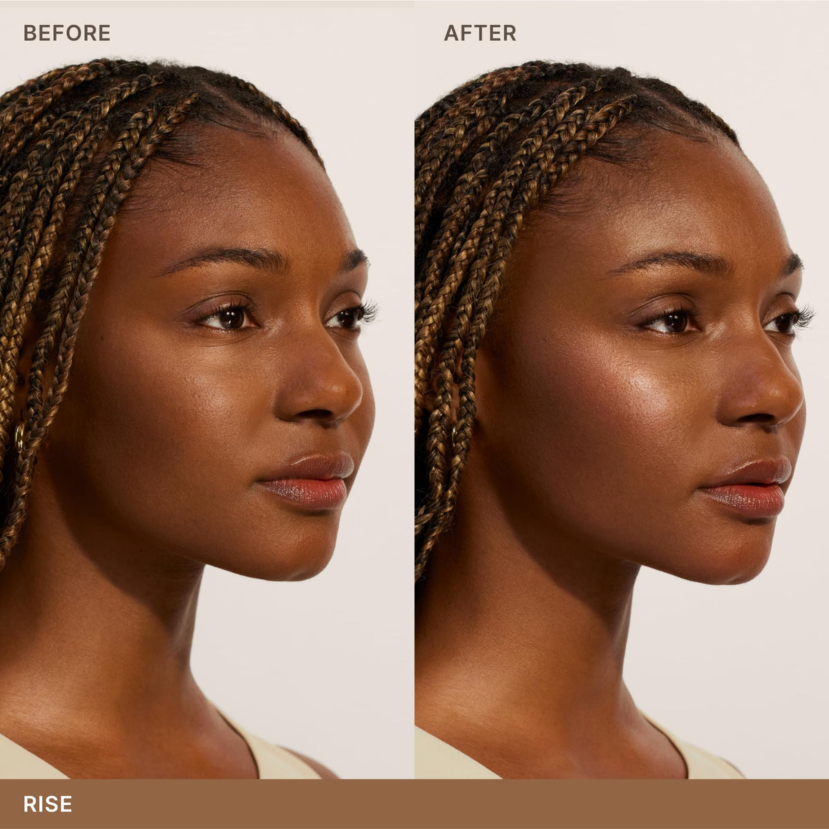 ILIA swatch of Rise Copper Bronze on arm showing buildable warmth and natural tone