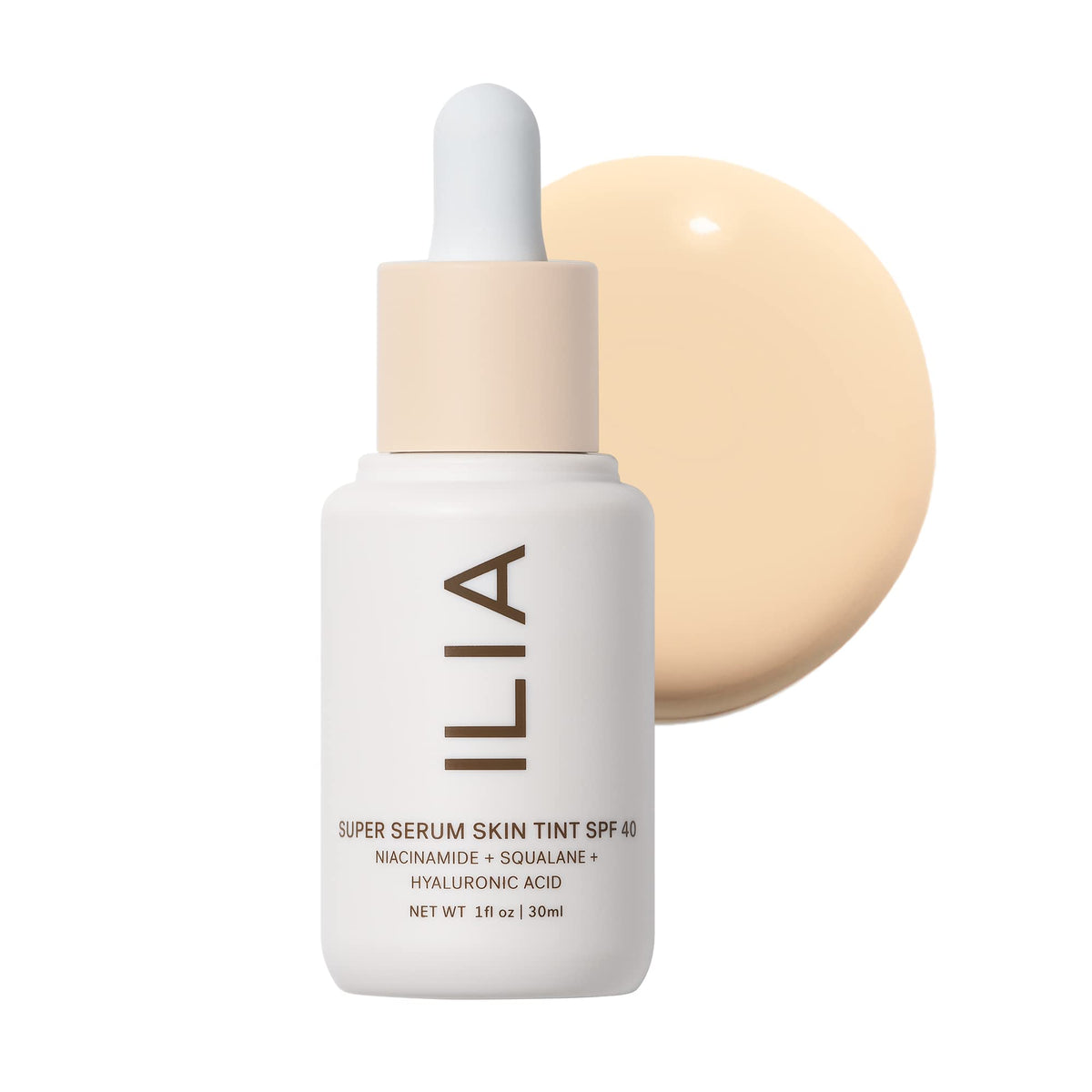 ILIA front bottle view shows sleek packaging and SPF benefit