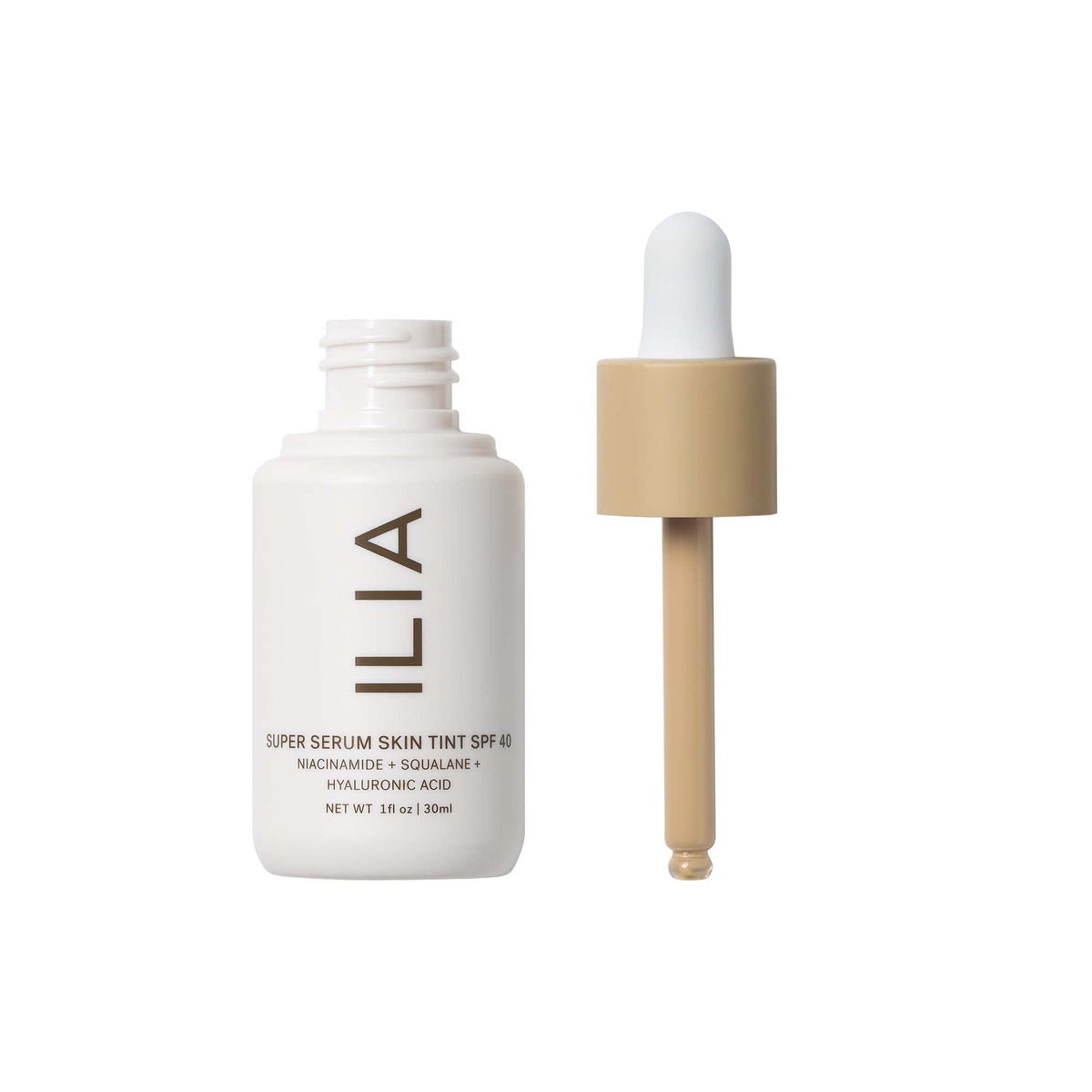 ILIA texture close-up swirl highlighting lightweight serum consistency and dewy finish