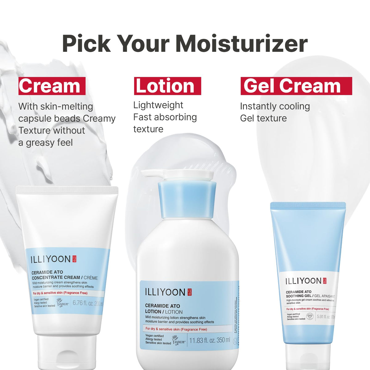 Illiyoon applied to skin showing quick absorbency and visible moisture boost