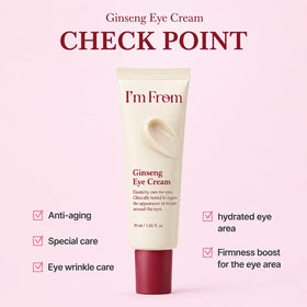 I’m From cream on fingertip being applied to eye area for targeted care
