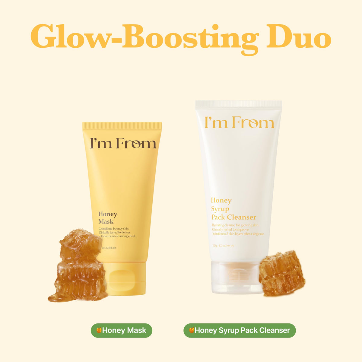 I'm from product beside honey jar conveying natural honey-inspired hydration